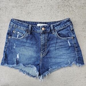 Mavi Jeans Rosie Distressed Raw Hem Blue Denim Shorts 11" Rise Women's Size 30